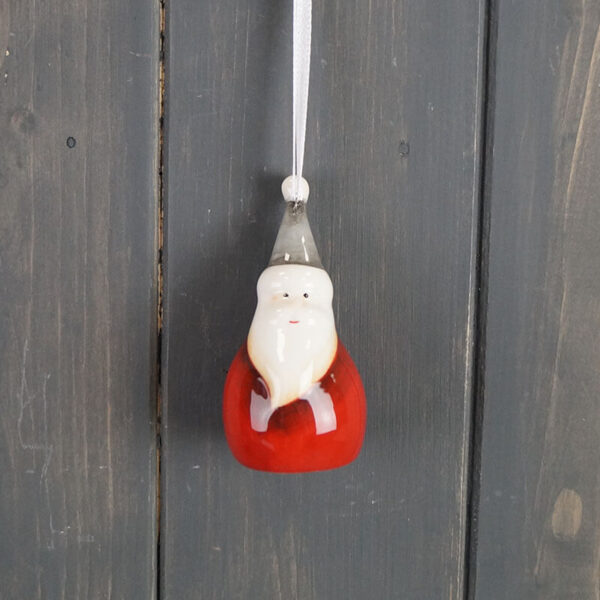 Hanging Ceramic Santa with Red Body - 7.8cm